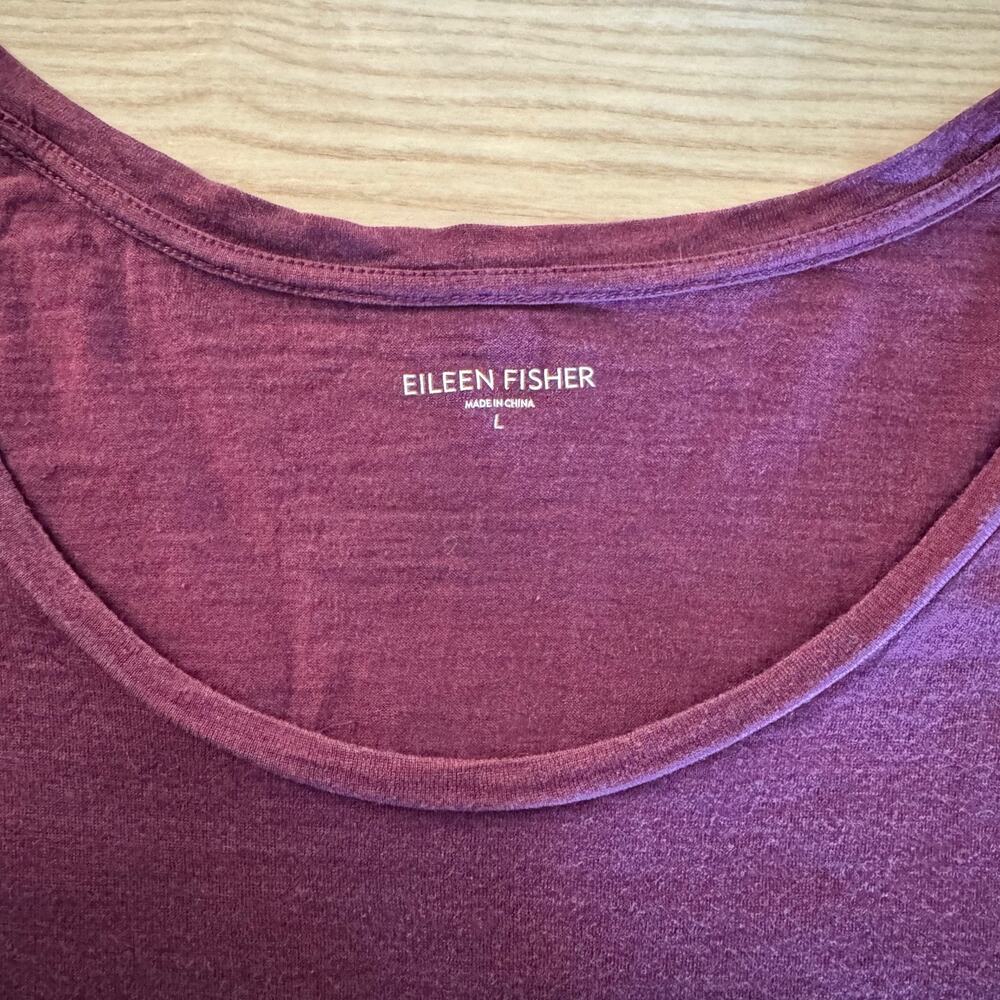 Eileen Fisher | Purple Marled Yarn Silk and Cotton Blend Long Sleeve Tee Size L - Picture 5 of 8